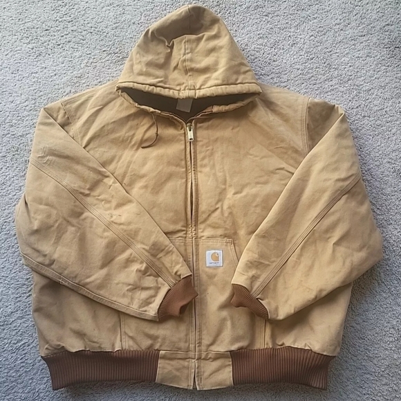 Carhartt Jacket Mens 3XL Tan Hooded Quilted Blanket Lined Barn Chore Work J130M - Picture 1 of 11
